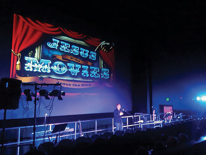 The Point Church meets in a movie theater in Knoxville, Tenn. The church invites attendees to text questions to church leaders.  Photo: The Point