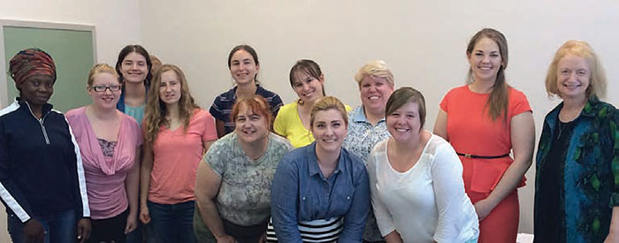 From left to right: (back row) Christine Ouko, Tiffany Johnson, Elizabeth Wagner, Marissa Arndt, Emily Ringelberg, Kate Hokana, Stephanie Suttmoeller, Shea Pruhs, Dr. Gillian Bond; (front row) Greta Bernhardt, Holly Lustila, Erin Matheny. Photo by Holly Lustila.